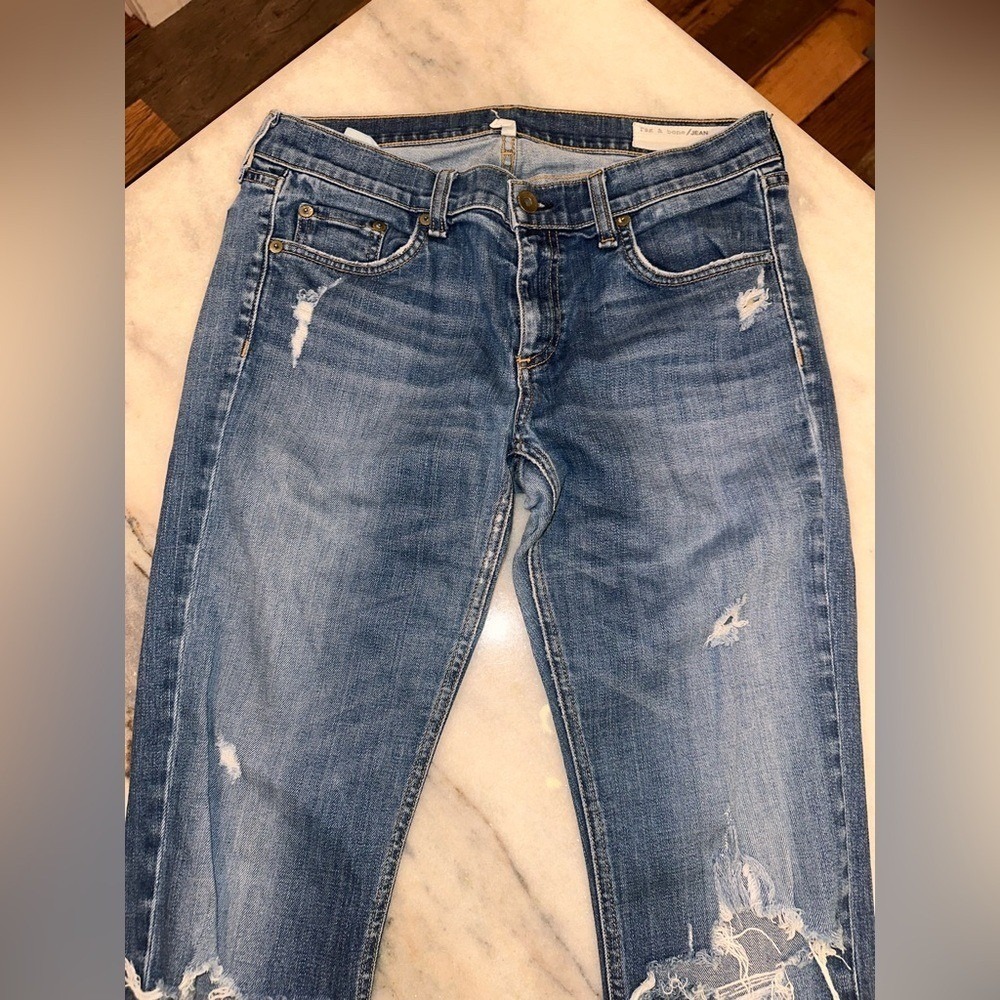 Rag & Bone Size 28 Dre Style Distressed Blue Women's Straight Leg Jeans - Picture 3 of 14
